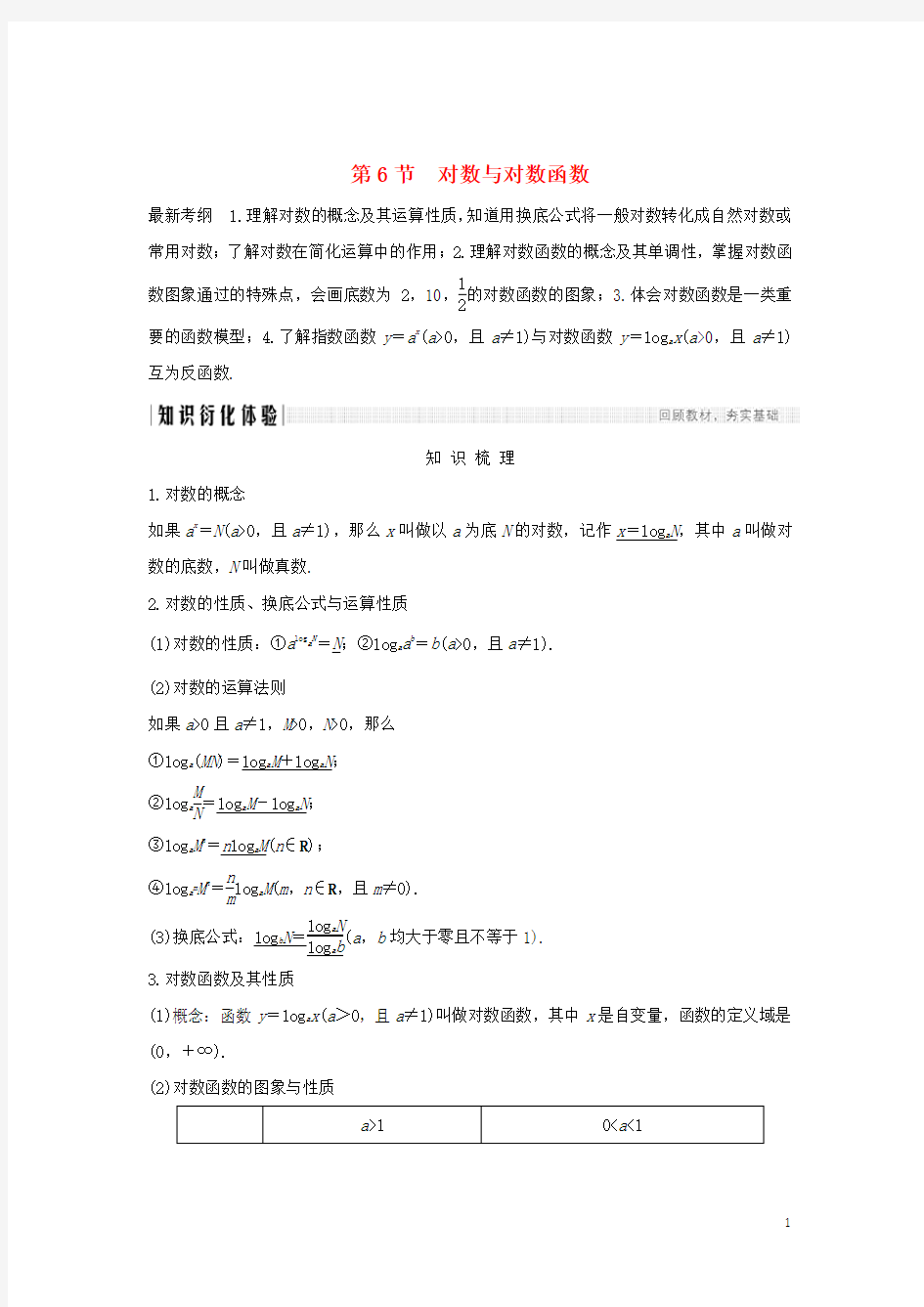 2020版高考数学新设计大一轮复习-第6节对数与对数函数习题理(含解析)新人教A版