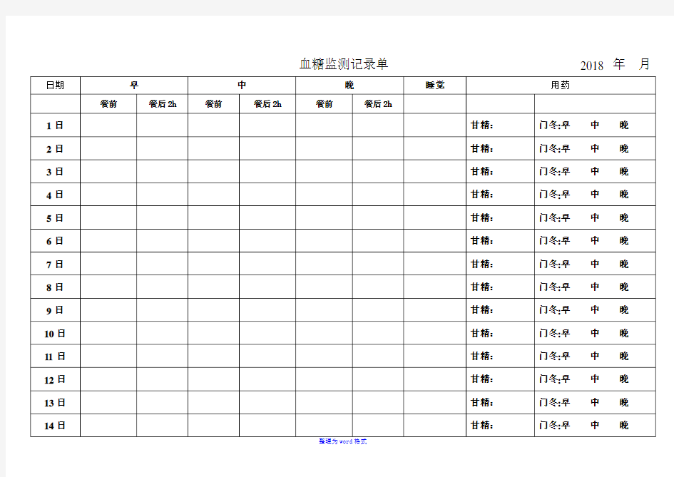 糖尿病血糖记录表-全-Word整理