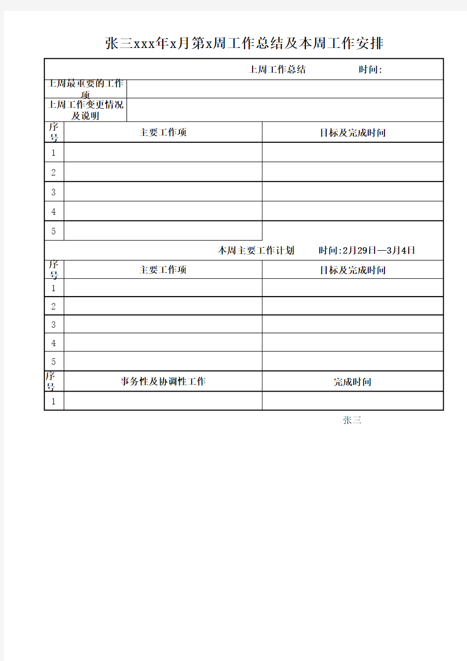 周工作总结计划Excel模板