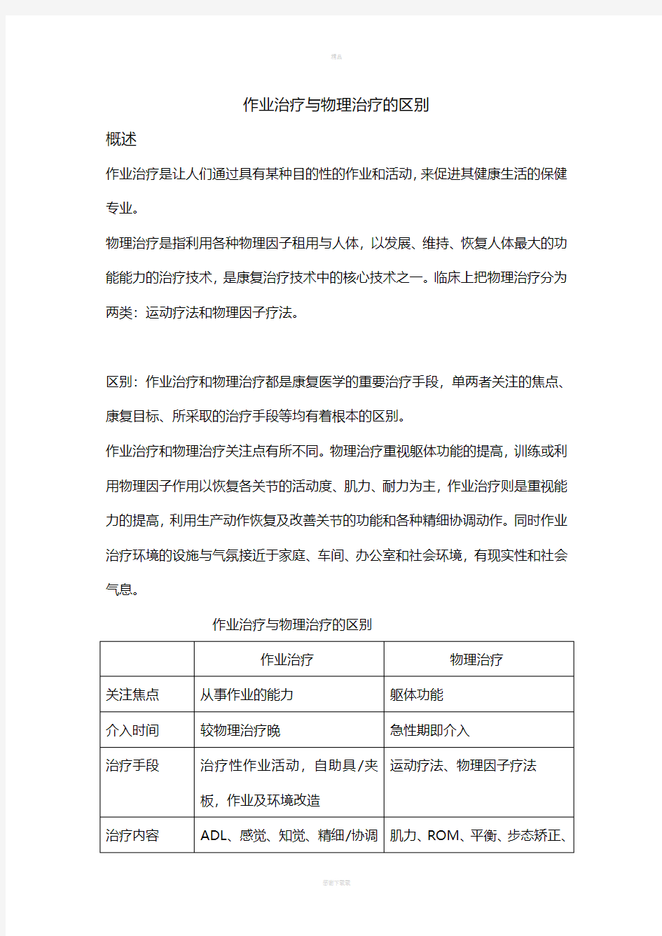 作业治疗与物理治疗的区别