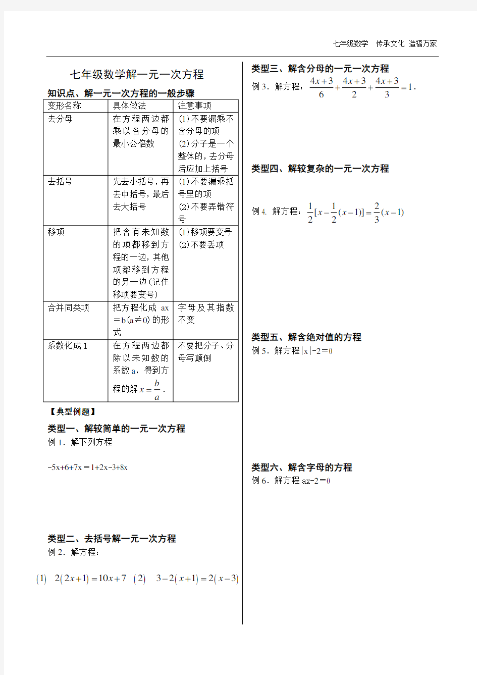 (完整版)人教版七年级数学解一元一次方程