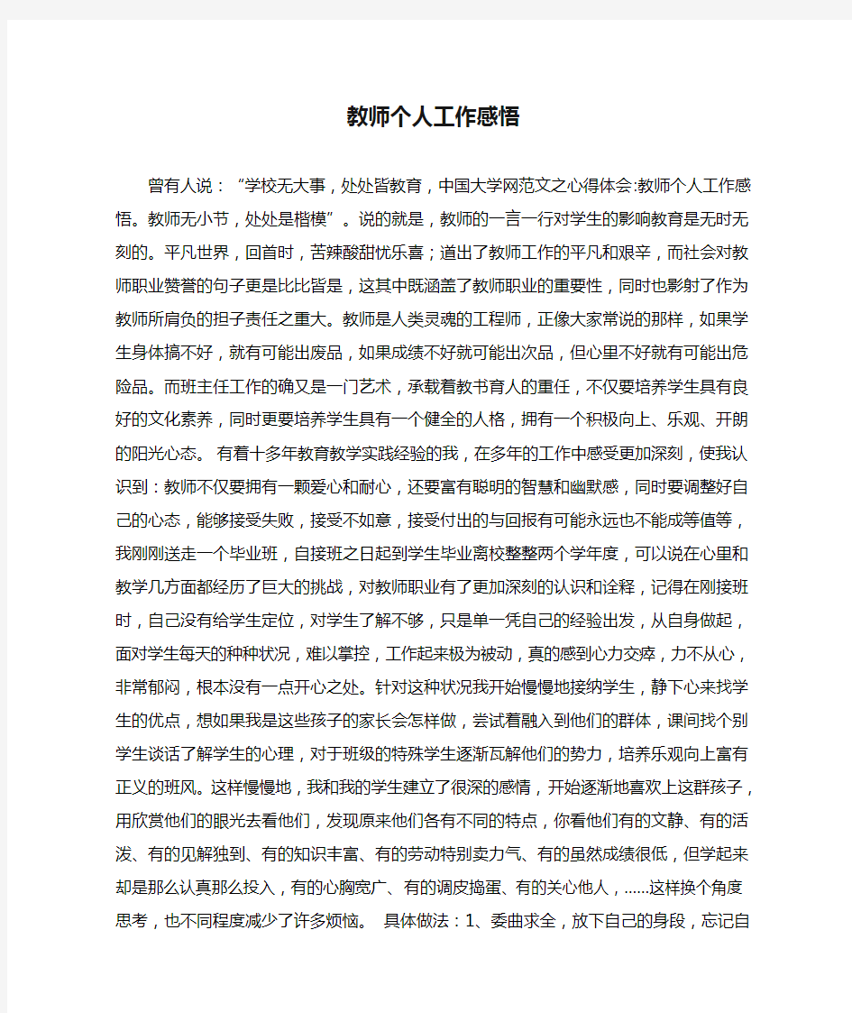 教师个人工作感悟