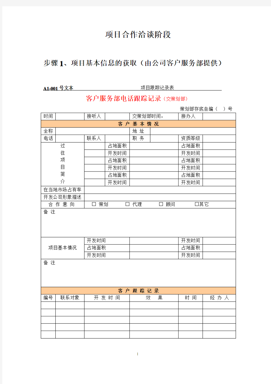 (项目管理)项目合作洽谈阶段(步骤与表格)