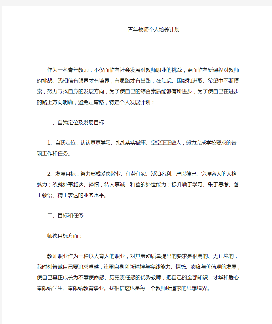 青年教师个人培养计划