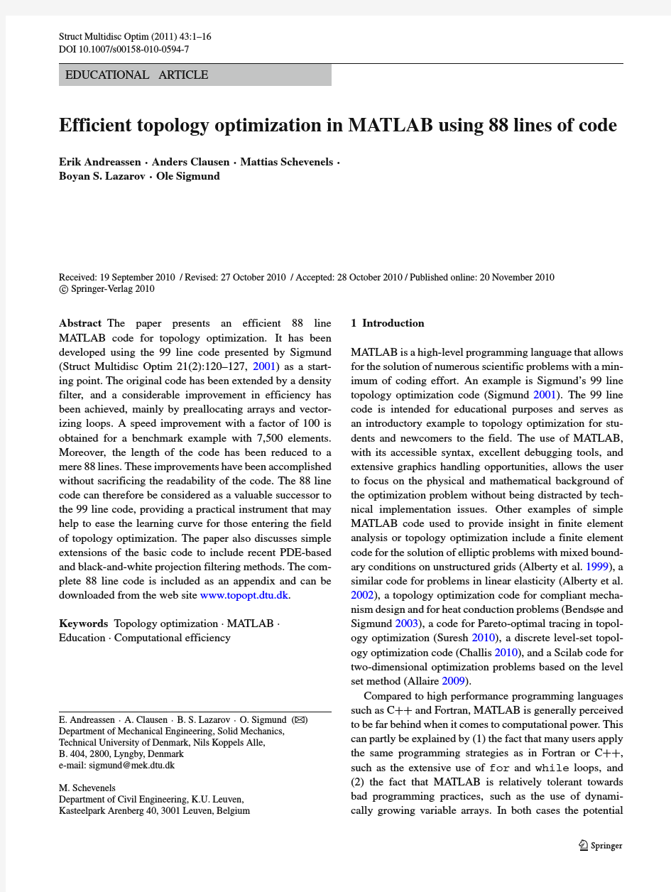 Efficient topology optimization in MATLAB using 88 lines of code