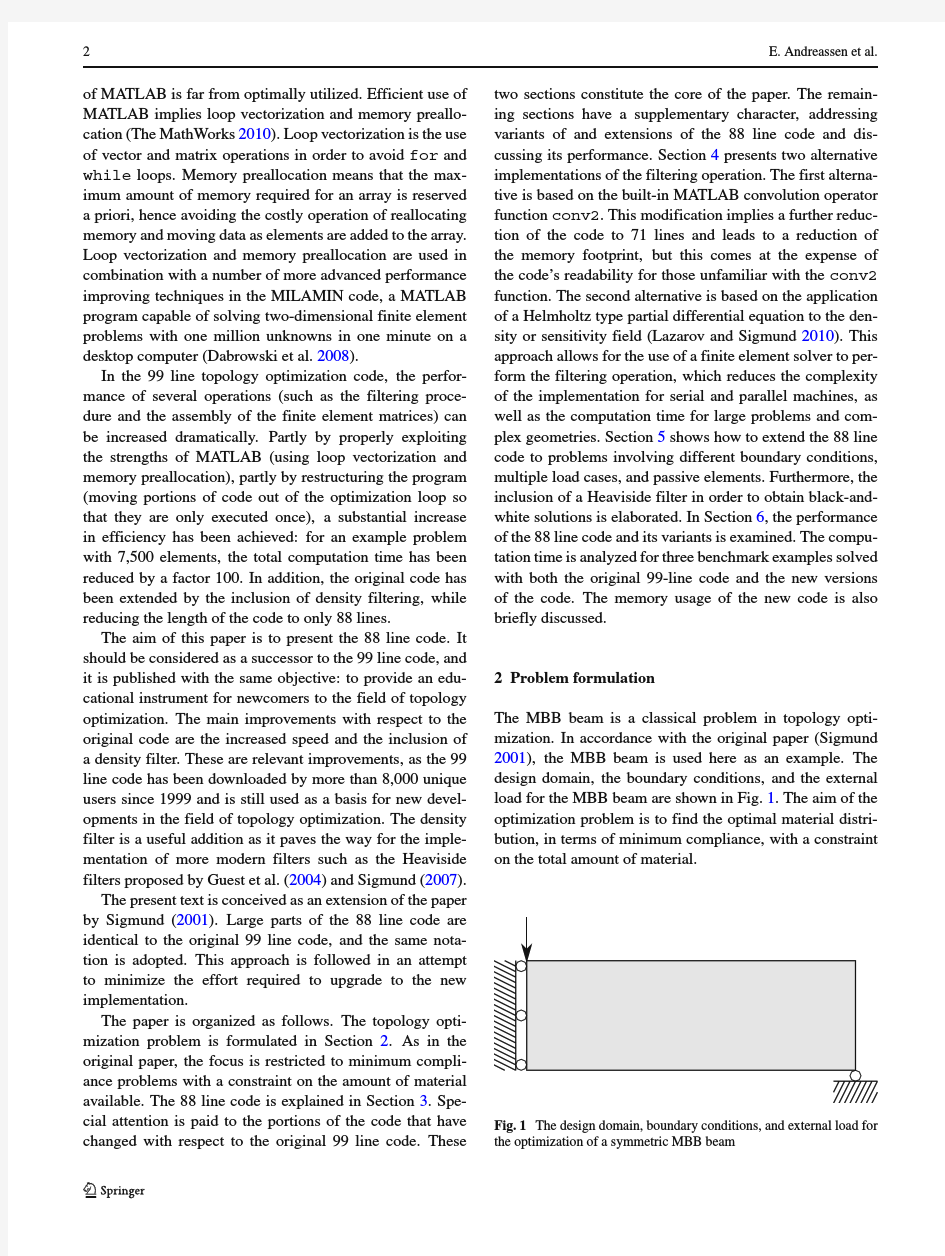 Efficient topology optimization in MATLAB using 88 lines of code