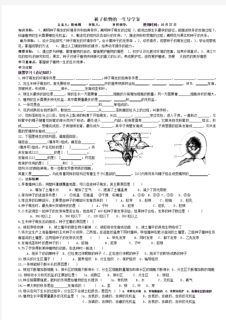 第四章：被子植物的一生复习导学案