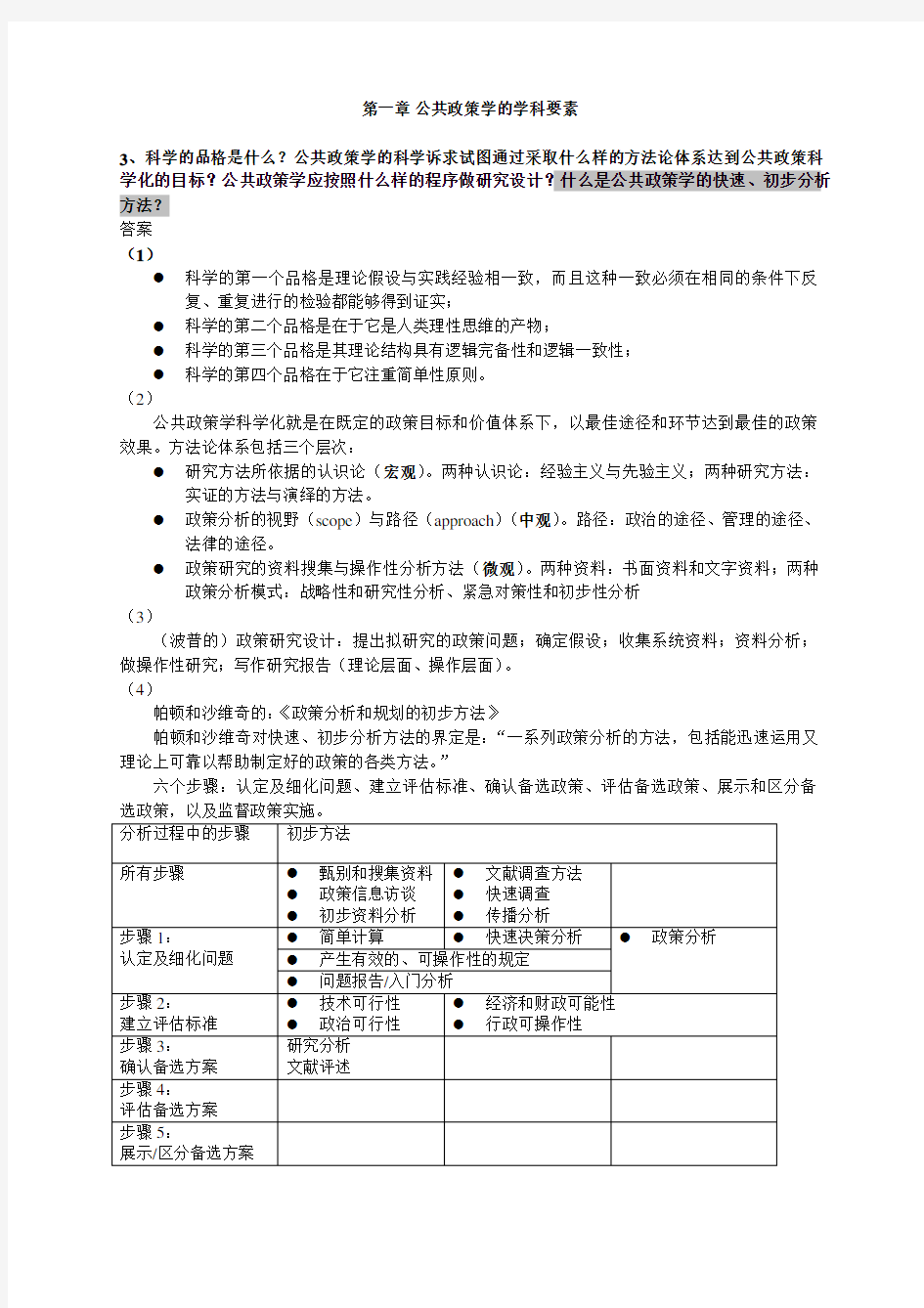 公共政策习题与答案