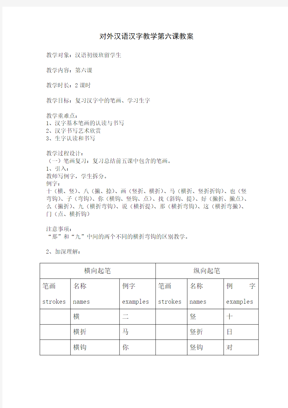 对外汉语汉字教学第六课教案