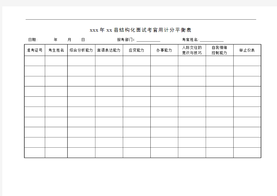 公务员面试评分表2平衡表