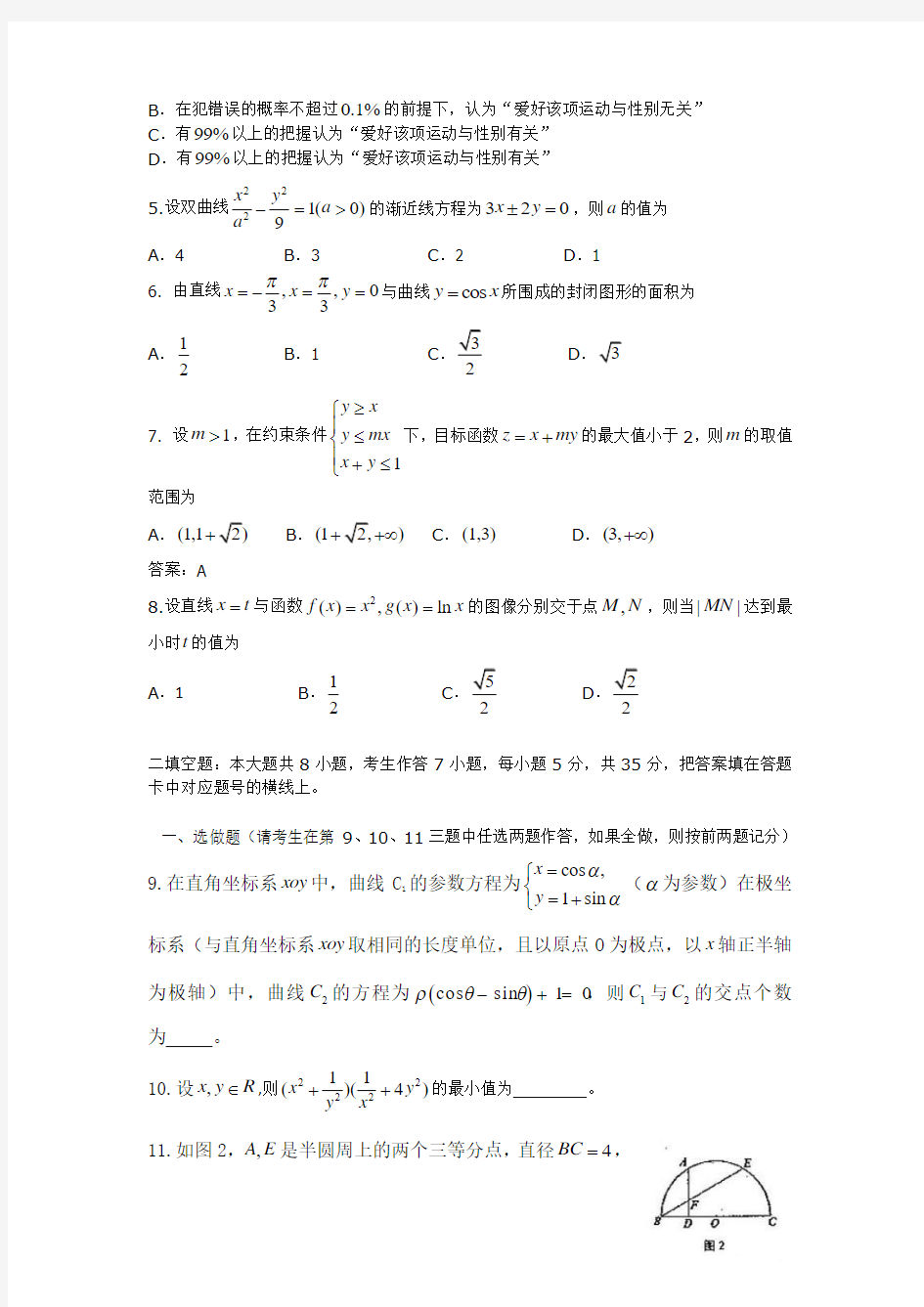 2011年高考理科数学(湖南卷)