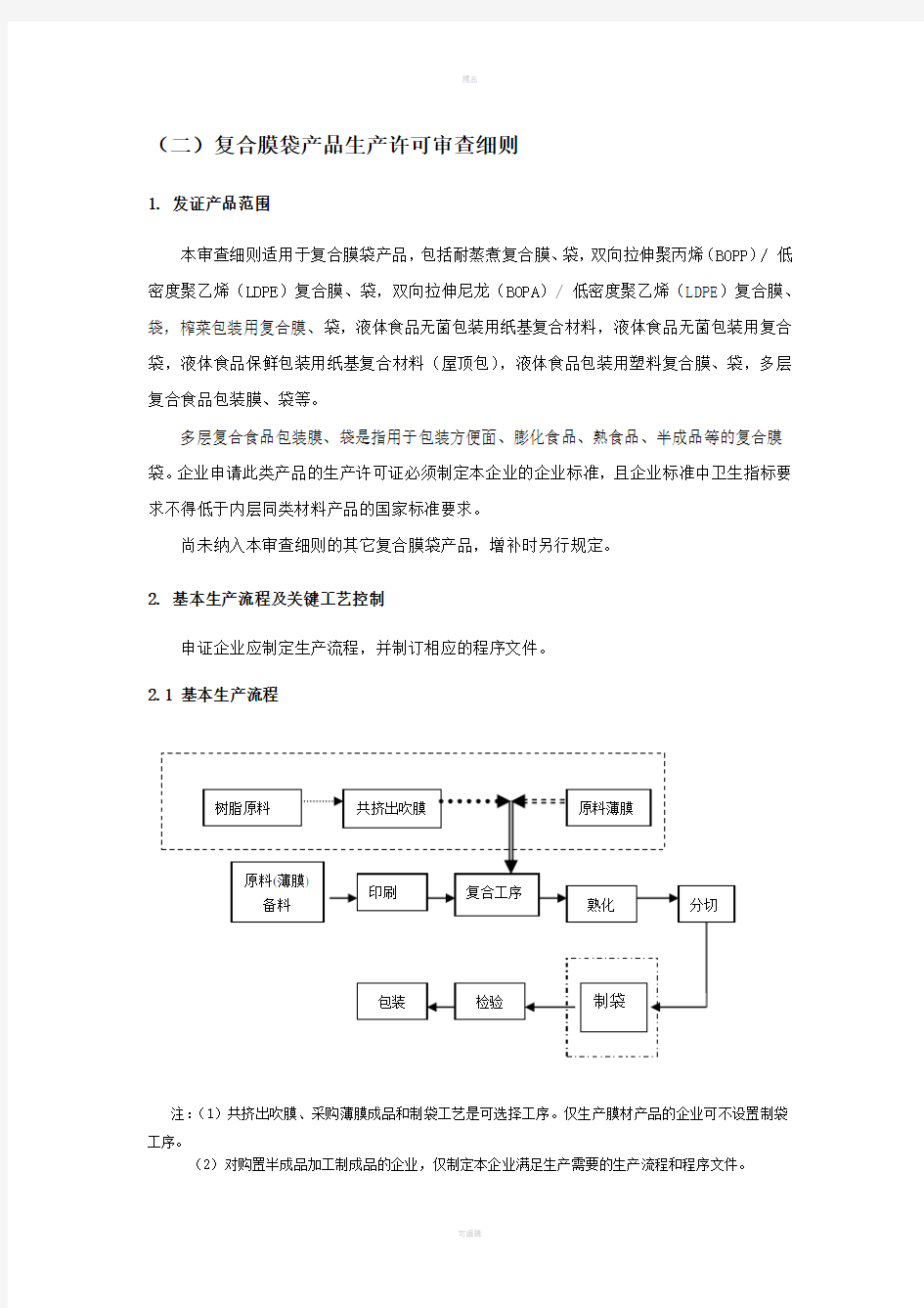 二复合膜袋产品生产许可审查细则