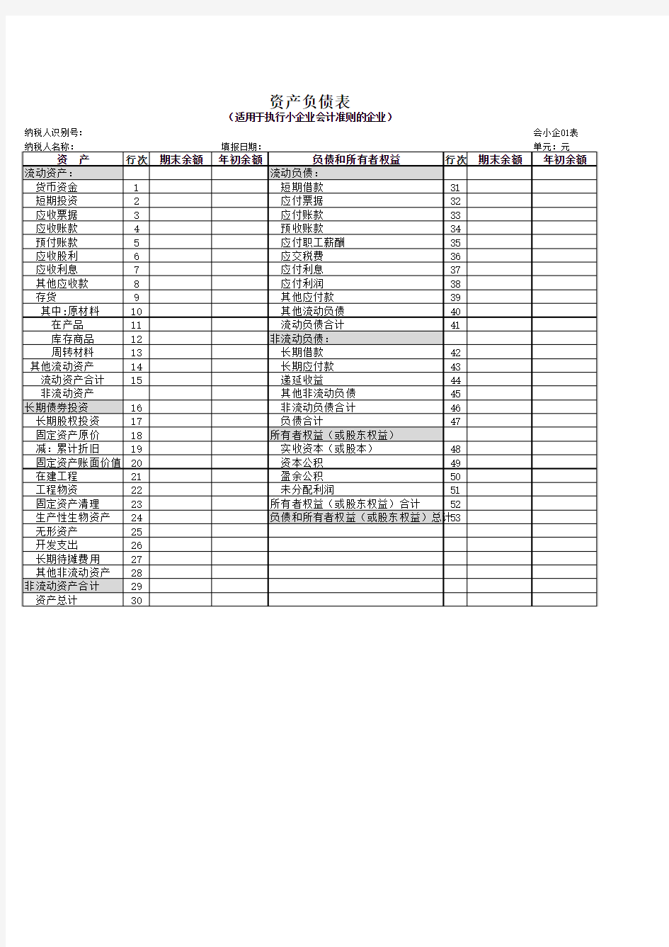 资产负债表(适用小企业会计准则)