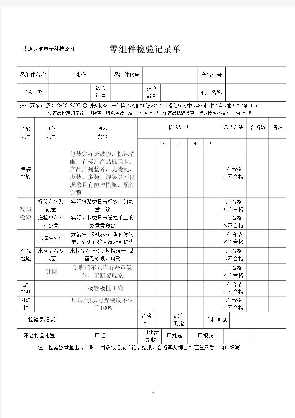 二极管检验规范