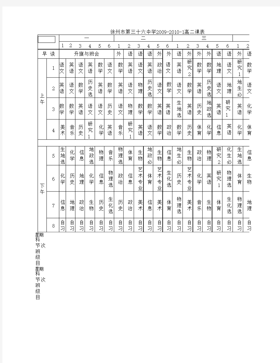 徐州市第三十六中学200920101高二课表