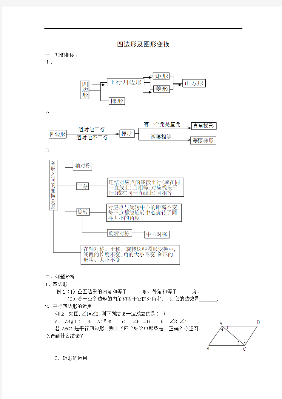 2010中考数学复习专题6： 四边形及图形变换