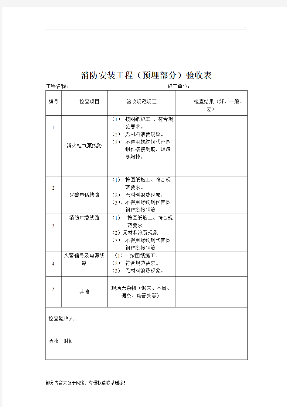 水电预埋验收标准