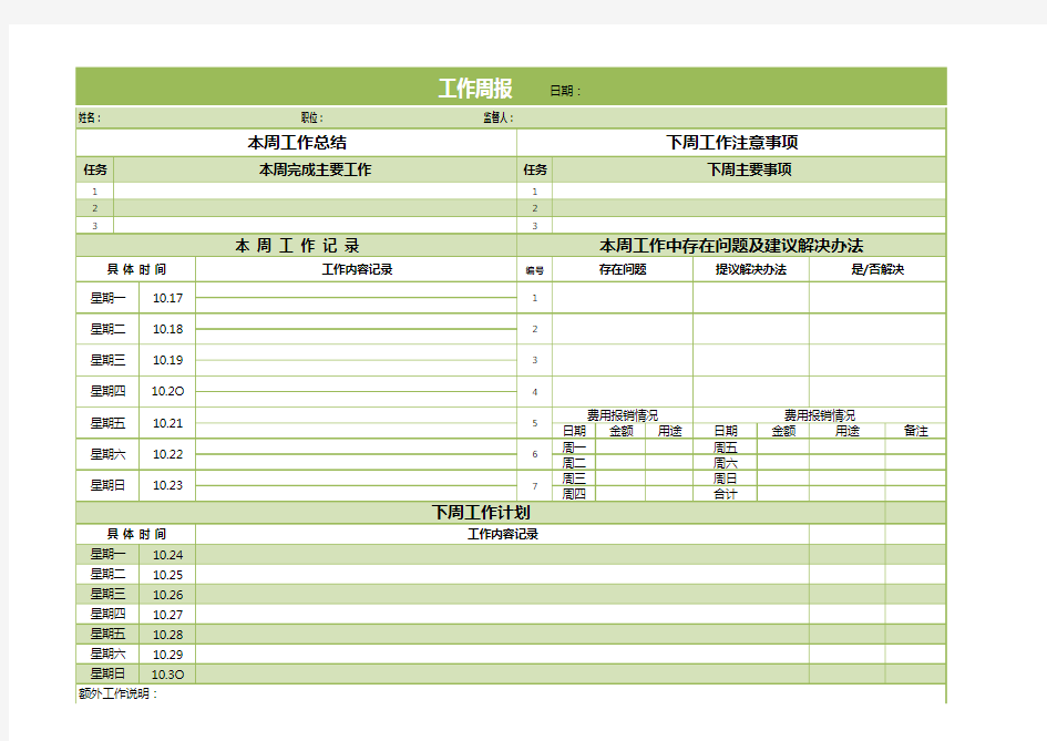 工作总结数据分析表Excel模板(工作周报)