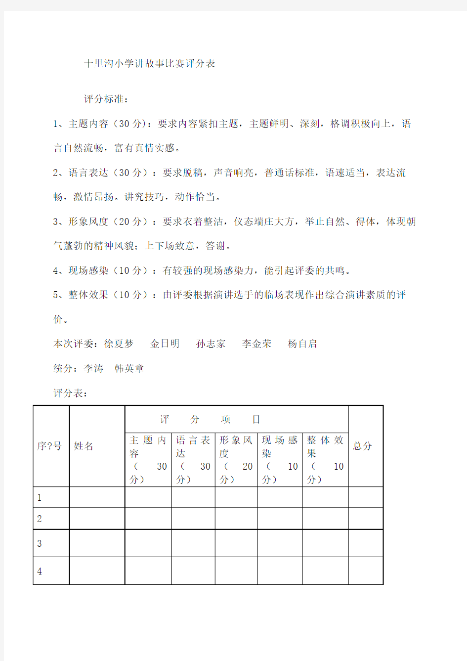 讲故事比赛评分表