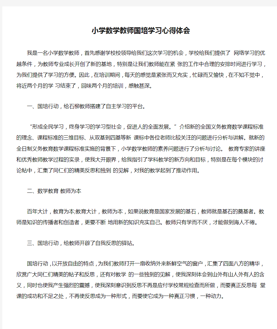 小学数学教师国培学习心得体会