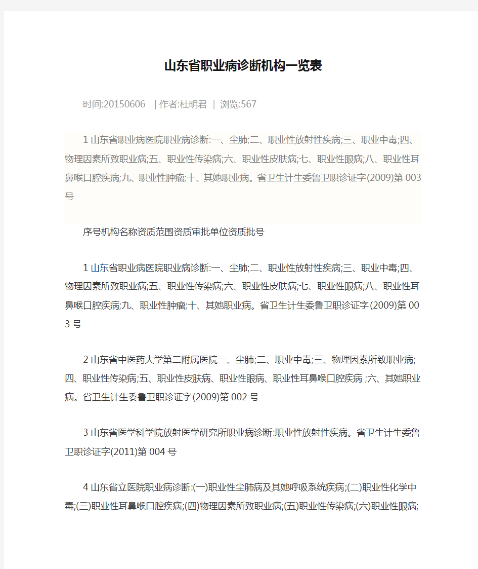 山东省职业病诊断机构一览表