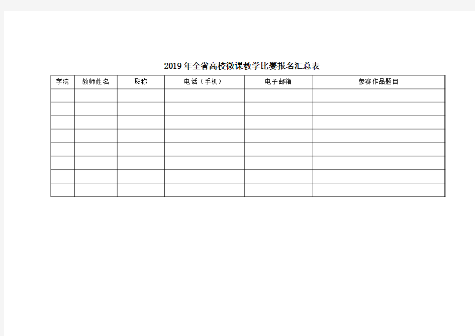 2019年全省高校微课教学比赛报名汇总表