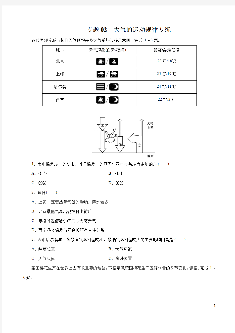 地理知识清单-专题02 大气的运动规律(原卷+解析版)