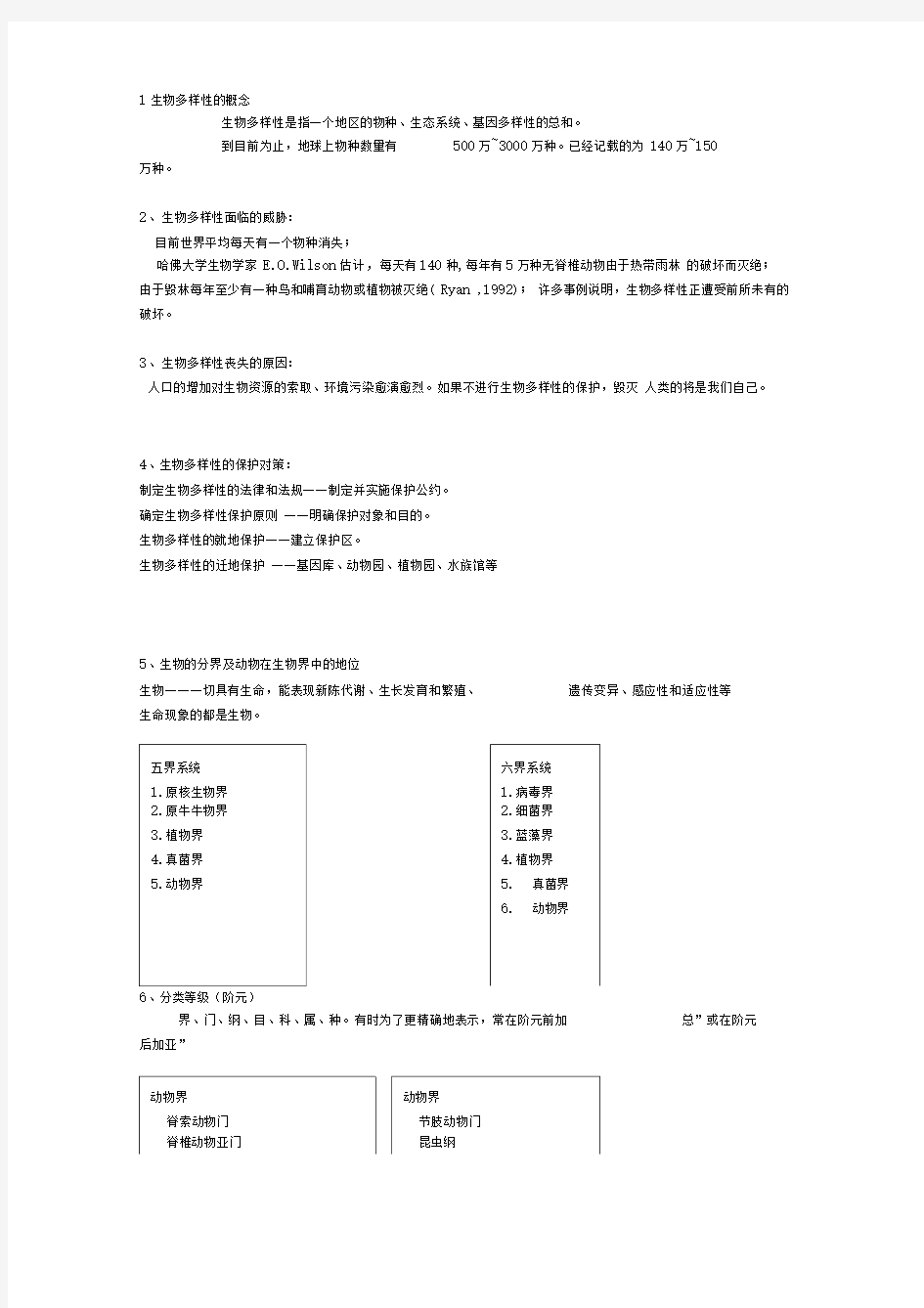 动物学期末考试试题