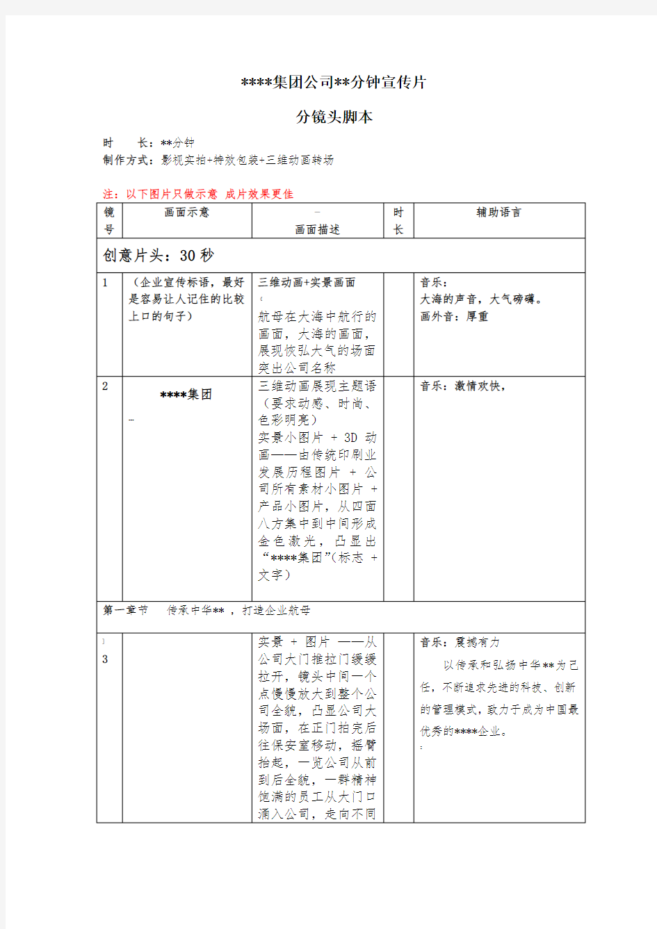 公司宣传片分镜头必备脚本模板