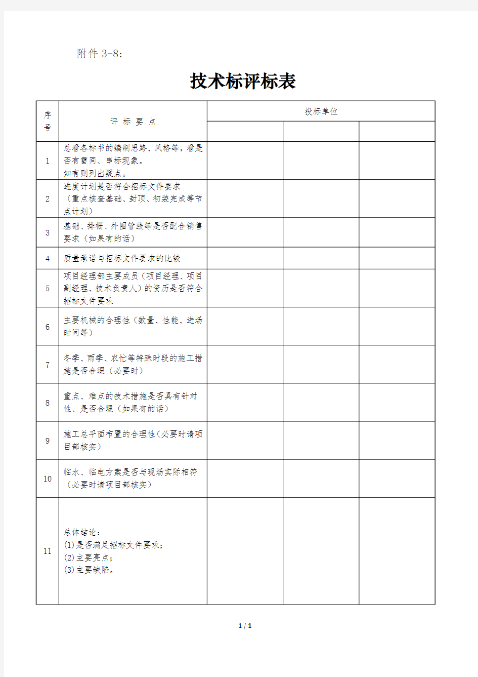 技术标评标表