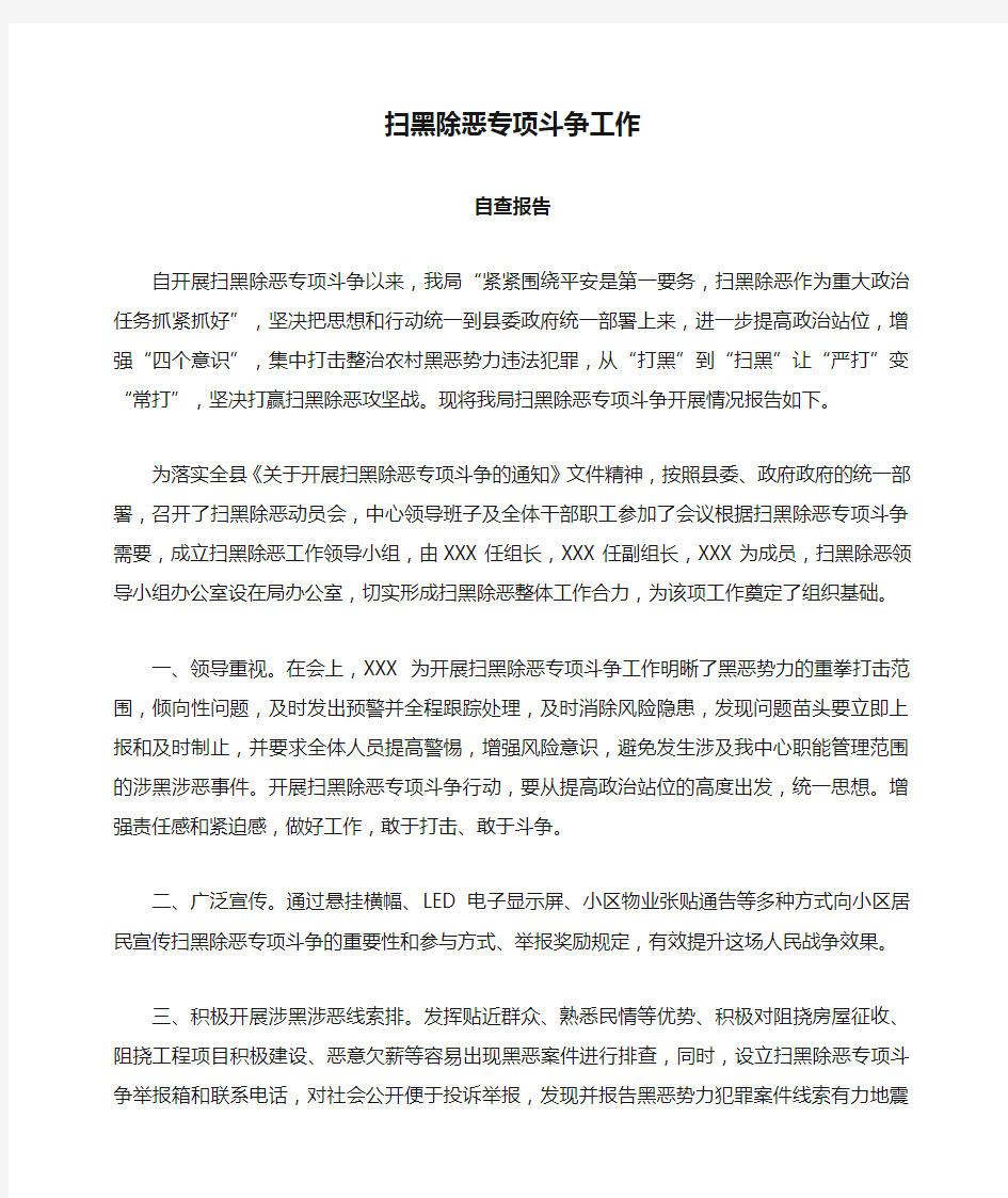 扫黑除恶专项斗争工作自查报告