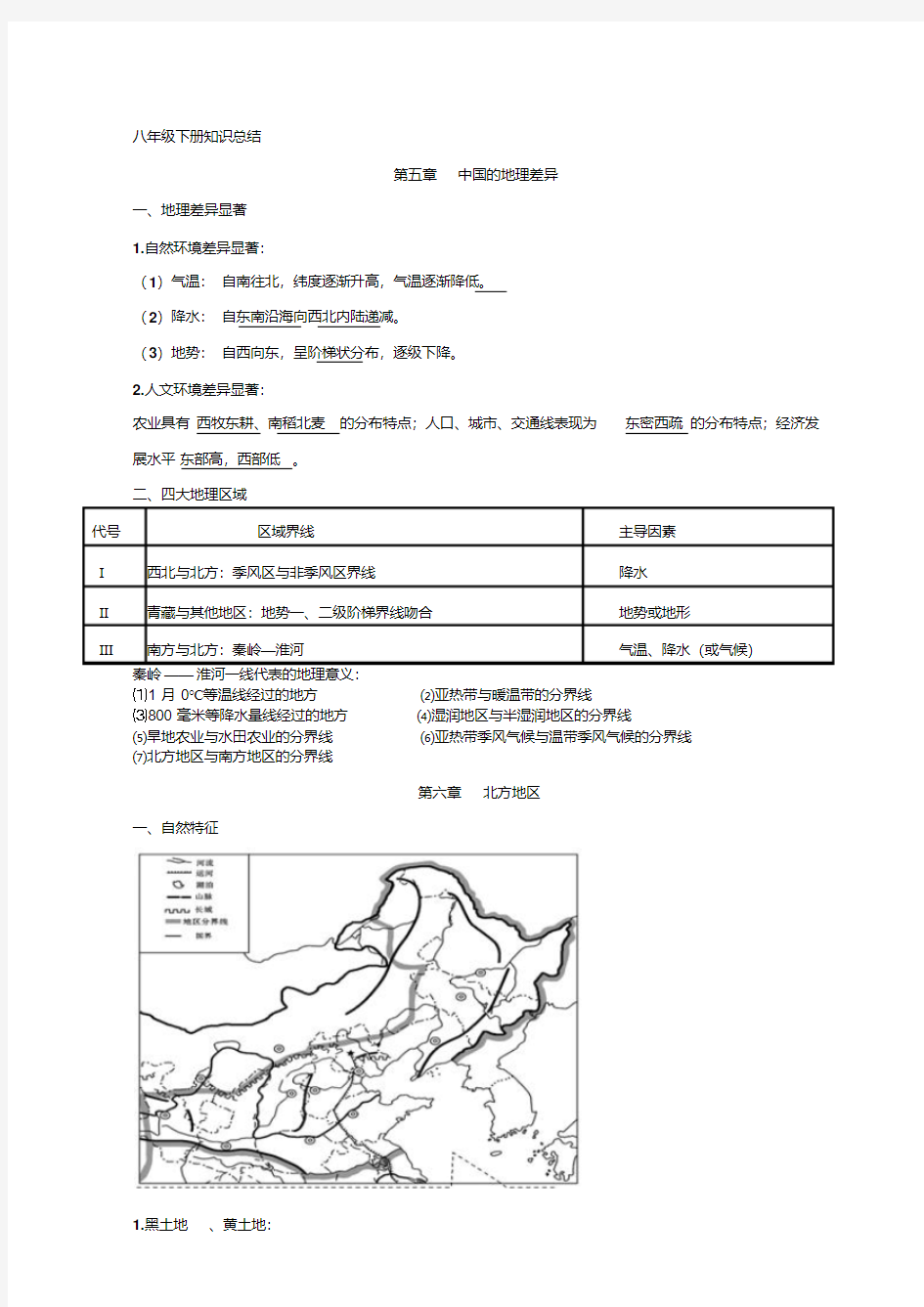 新人教版八年级下册地理知识点总结-初2地理下册知识点总结