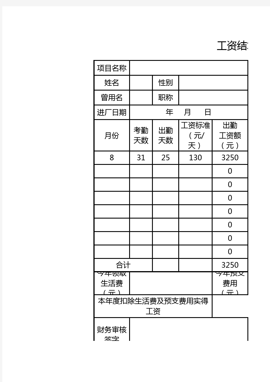 工资结算表1