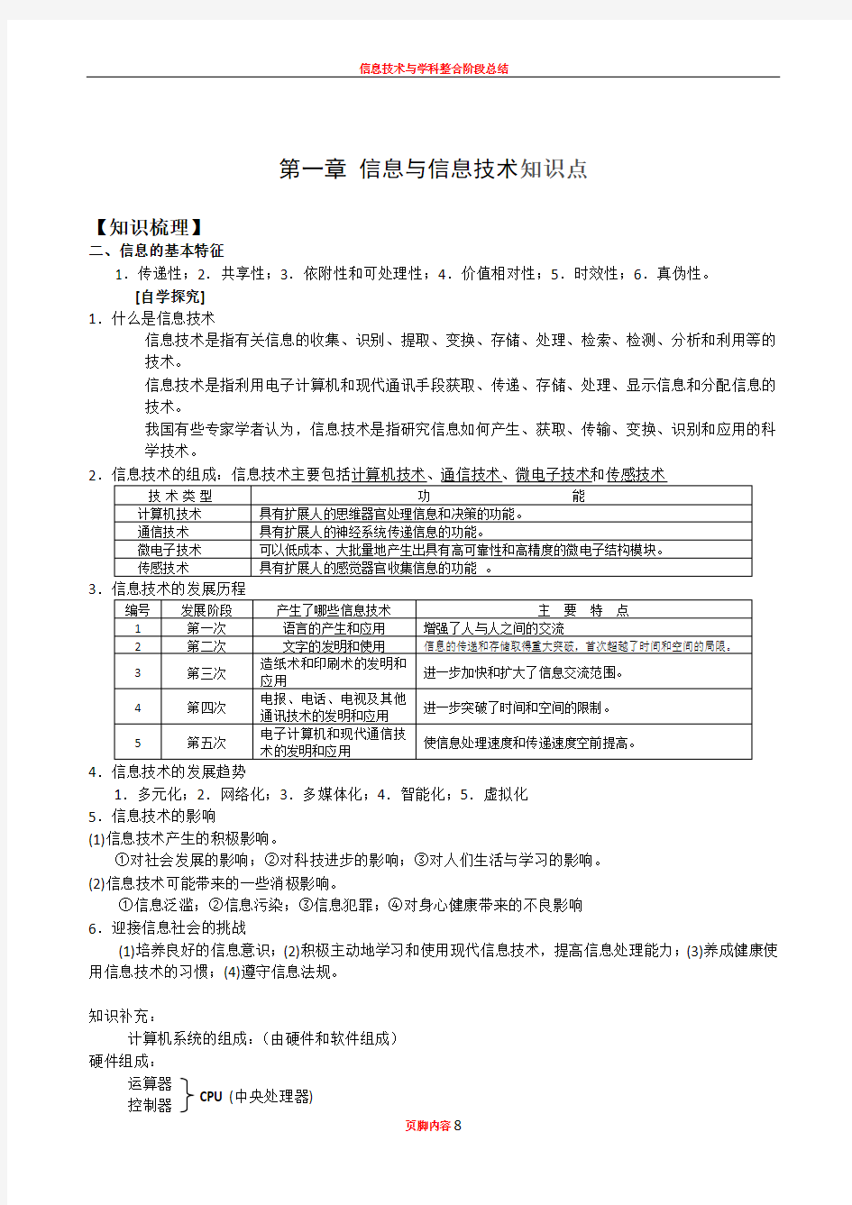 《信息技术基础》知识点汇总