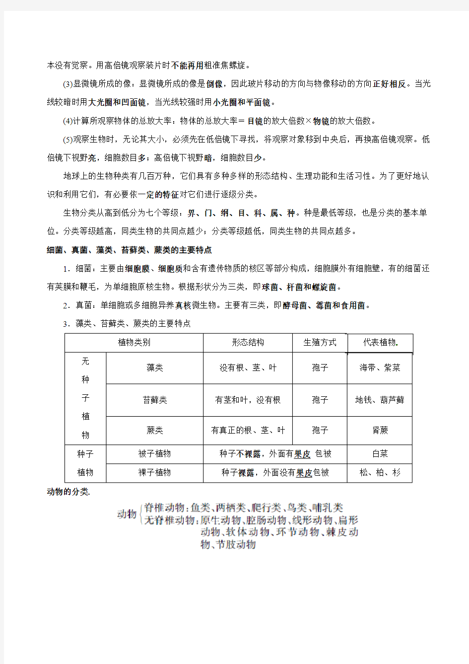 浙江省2020年中考科学复习 生物专题重难点梳理