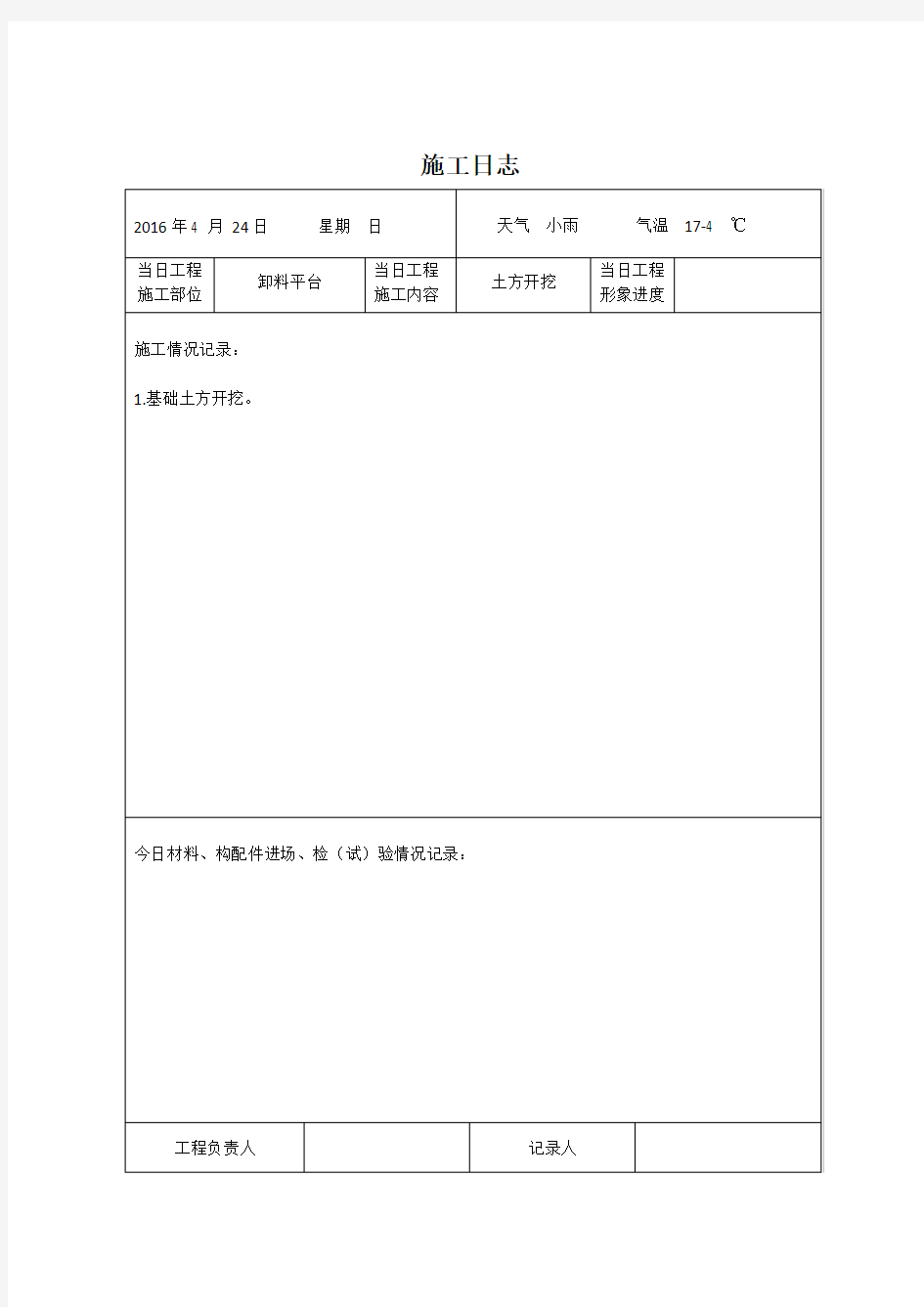 (完整word版)施工日志表格