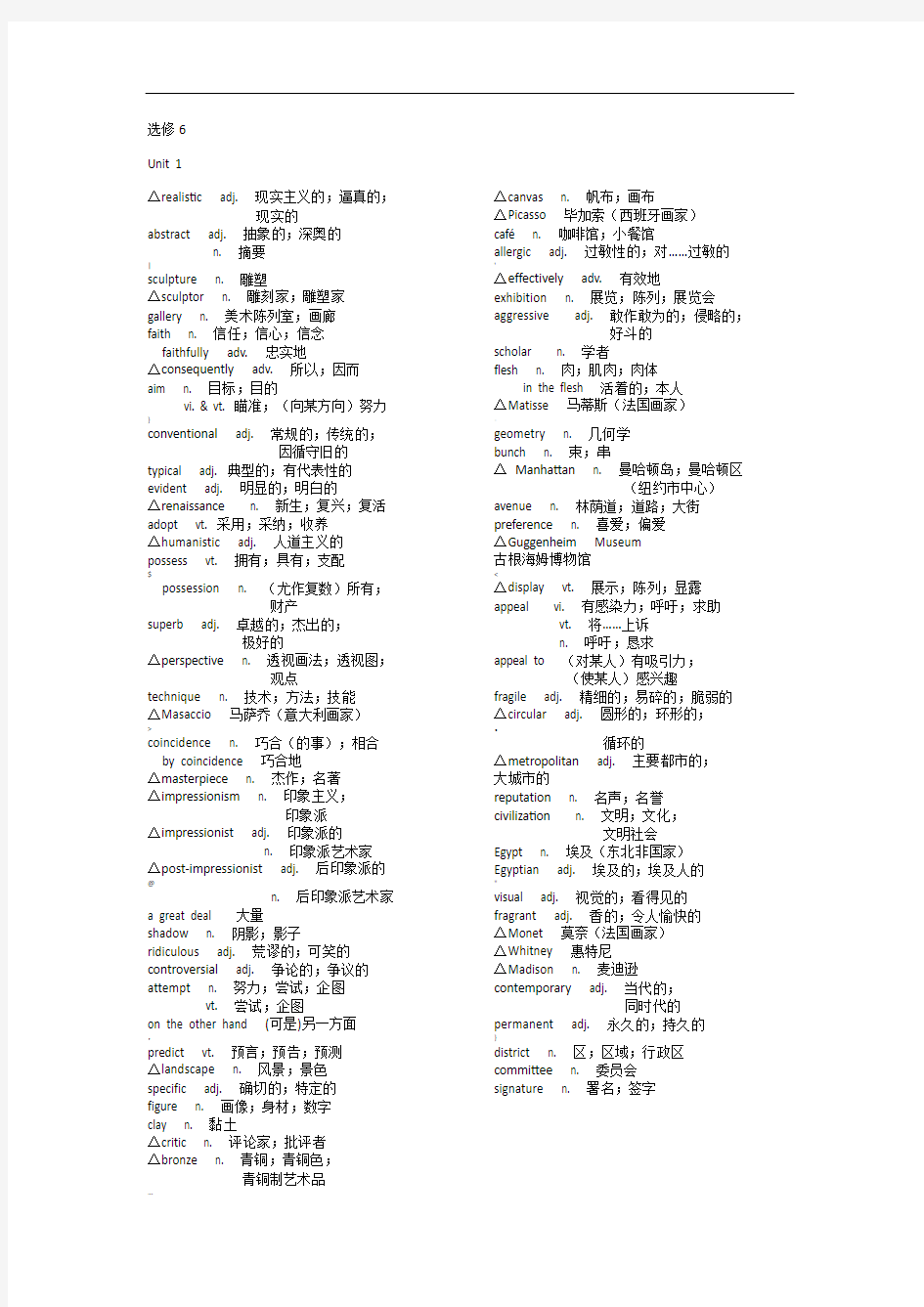 人教版高中英语必修6单词表