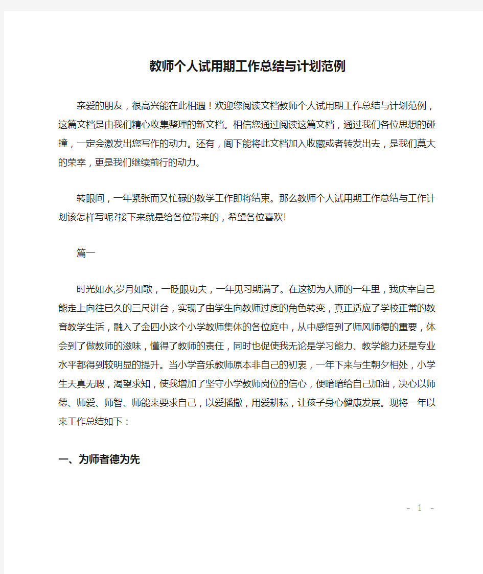 教师个人试用期工作总结与计划范例