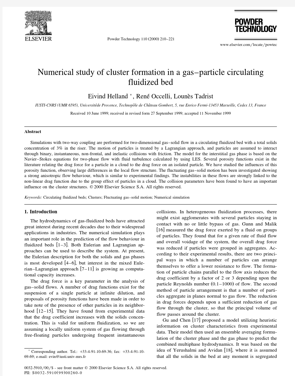 2000 Numerical study of cluster formation in a gas-particle circulating fluidized bed