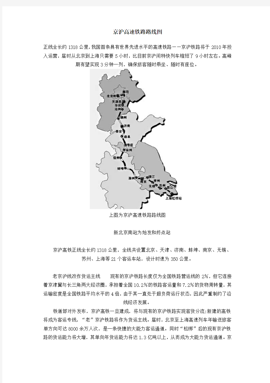 京沪高速铁路路线图