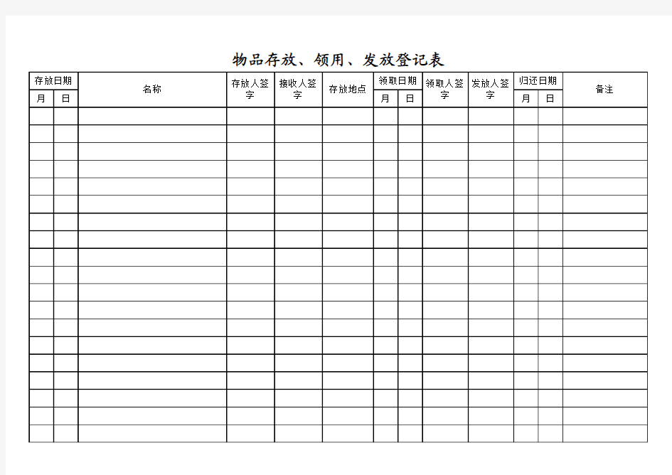 物品存放、领用、发放登记表