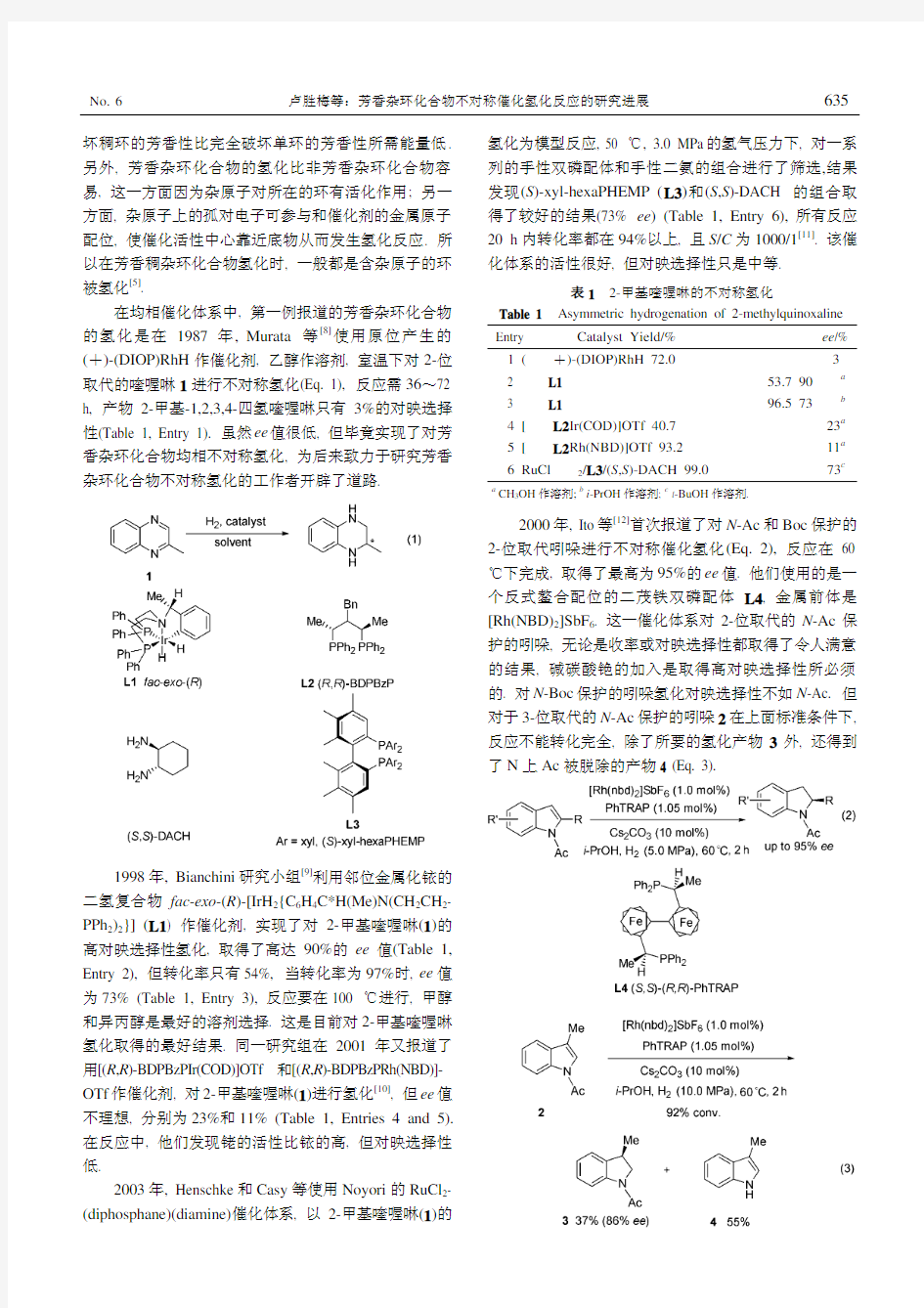 芳香杂环化合物不对称催化氢化反应的研究进展