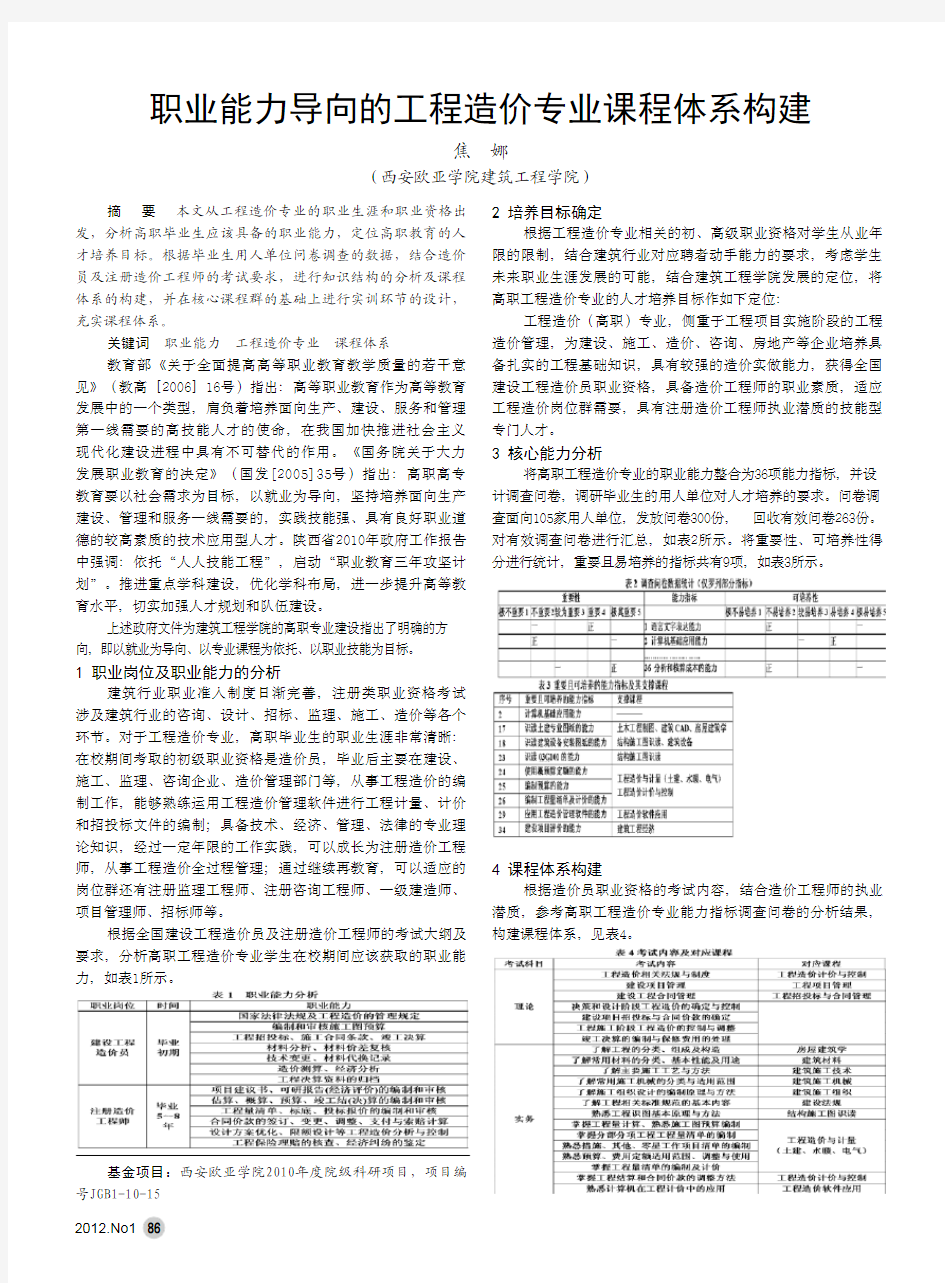 职业能力导向的工程造价专业课程体系构建