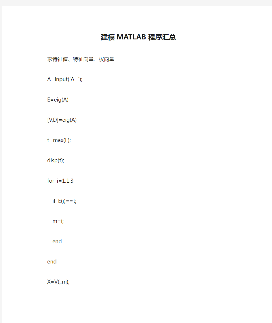 数学建模MATLAB程序汇总