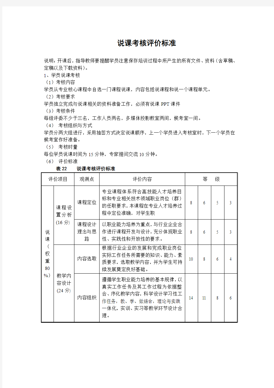 说课考核评价标准