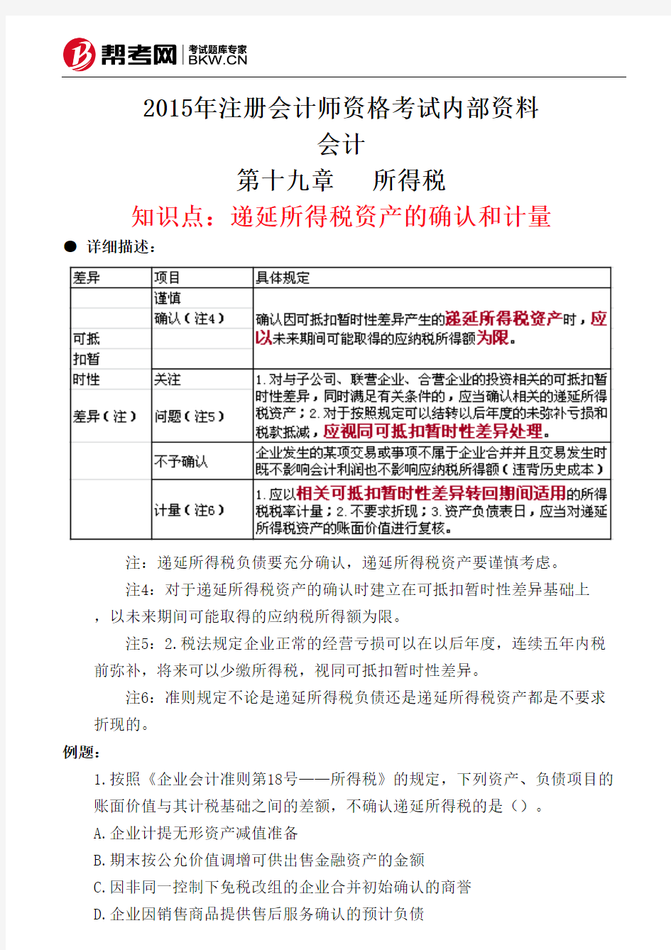 第十九章所得税-递延所得税资产的确认和计量