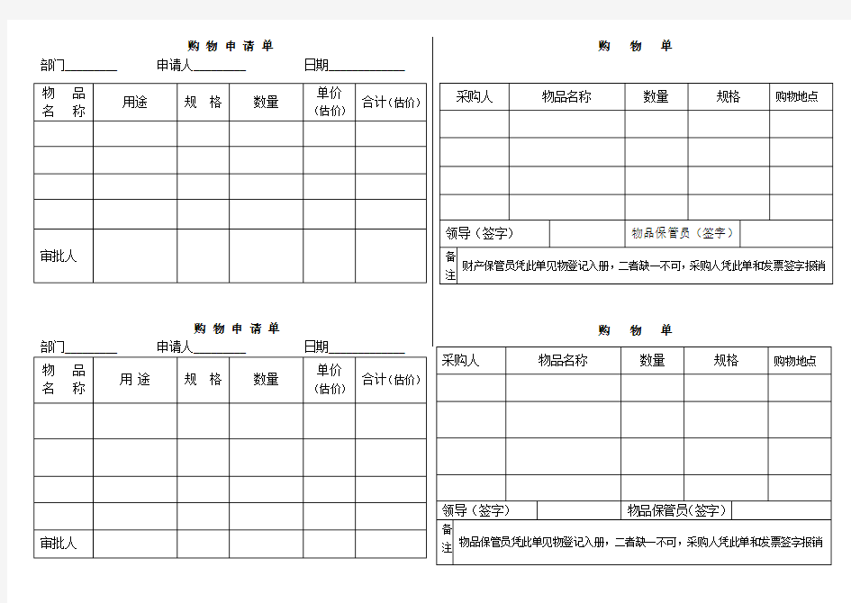 办公用品购物申请单