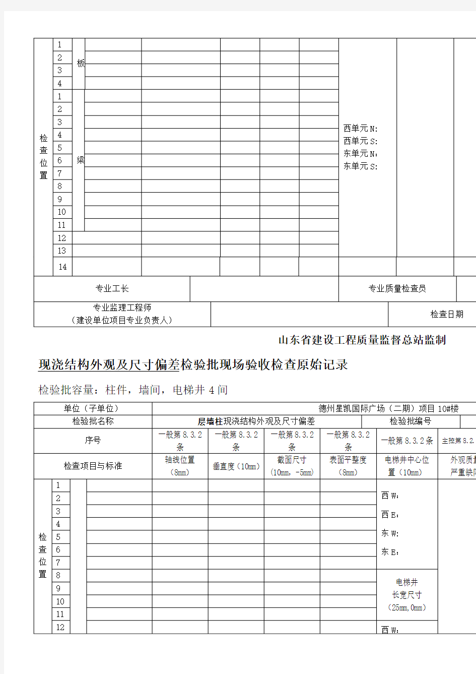 检查原始记录表格