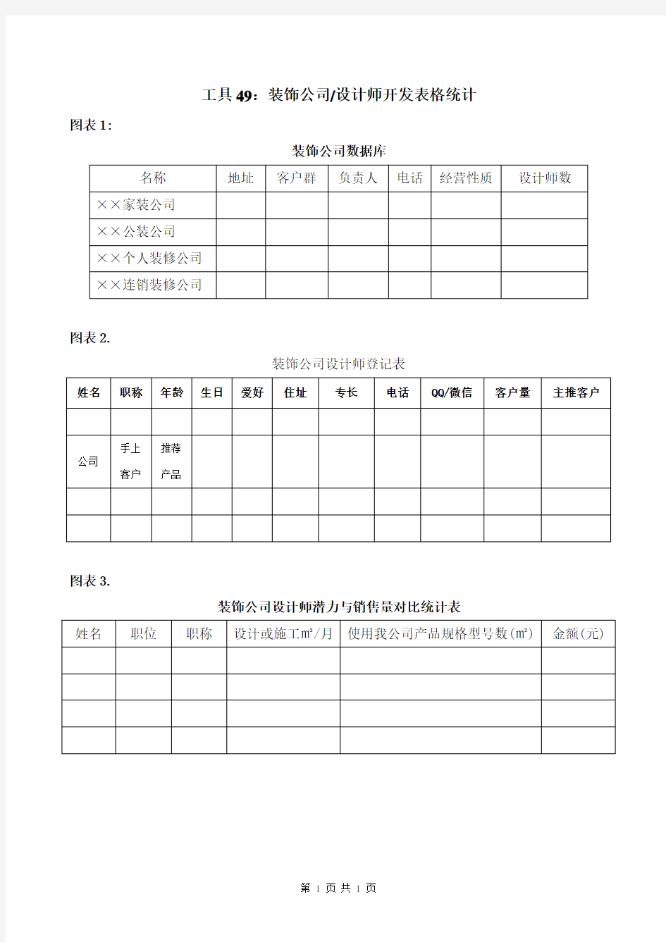 装饰公司设计师开发表格统计