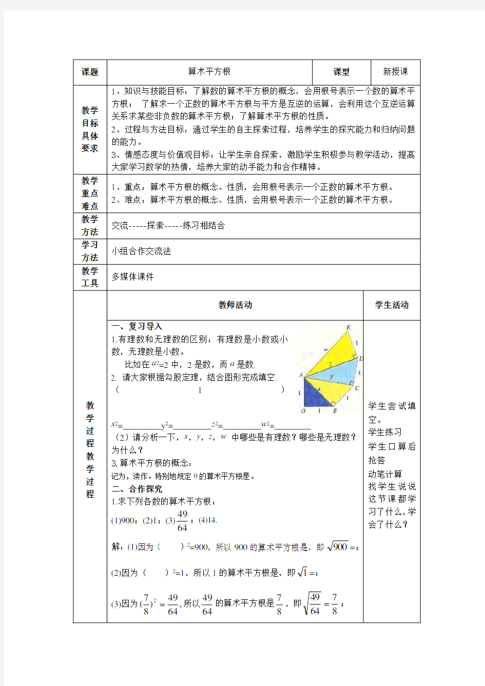 算术平方根教案